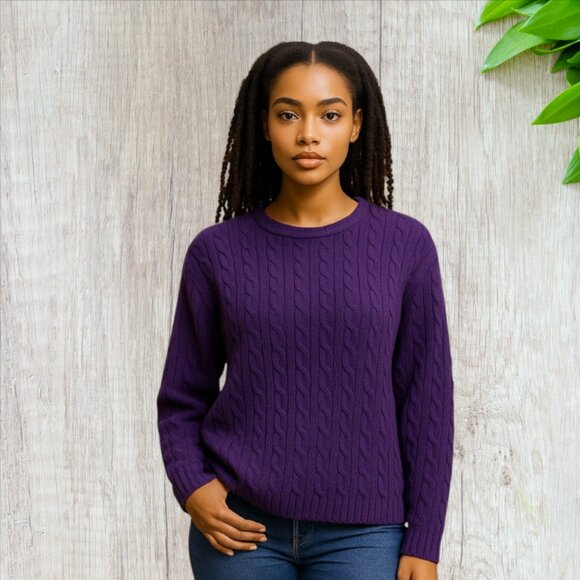 VINTAGE VILLAGER SPORT (LIZ CLAIBORNE) -- Sweater, Purple Cable Knit Long Sleeve - Picture 1 of 12